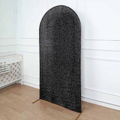 7 ft BLACK Metallic Fitted Spandex Round Top Arch STAND COVER Party Events