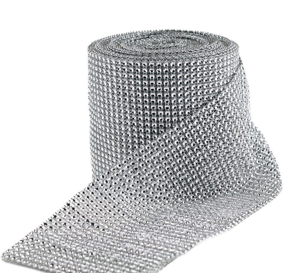 HUJI Diamond Silver Rhinestone Mesh Ribbon Wrap for Wedding Cake Party Supplies