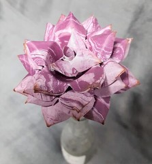 7 Handmade Paper Flowers on stems (Marbled Lt Purple) for Wedding, St. Valentine