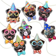 Pug Birthday Garland — Photographic Pug Faces Birthday Banner, Funny Pug B