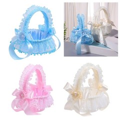Ribbon Bowknot Flower Girl Basket for Wedding Floral Arrangement Anniversary