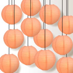 12 PACK | 12″ Peach / Orange Coral Even Round Paper Lantern, Hanging Combo Set
