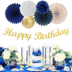 Navy-Blue White Gold Birthday Party-decorations – 21pcs Navy-blue White Gold
