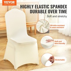 VEVOR 100PCS White Stretch Spandex Folding Chair Covers for Wedding Party Dining