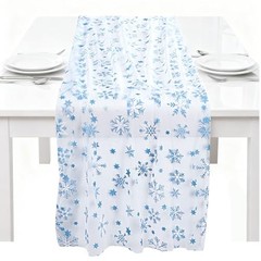 Blue Snowflake Winter Table Runner 120” 10ft Tulle Blue White Gauze Snowflake
