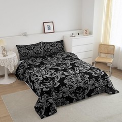 Feelyou Adults White Black Vintage Damask Floral Comforter Set Orie… Fast Ship
