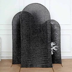 7 ft BLACK Metallic Fitted Spandex Round Top Arch STAND COVER Party Events