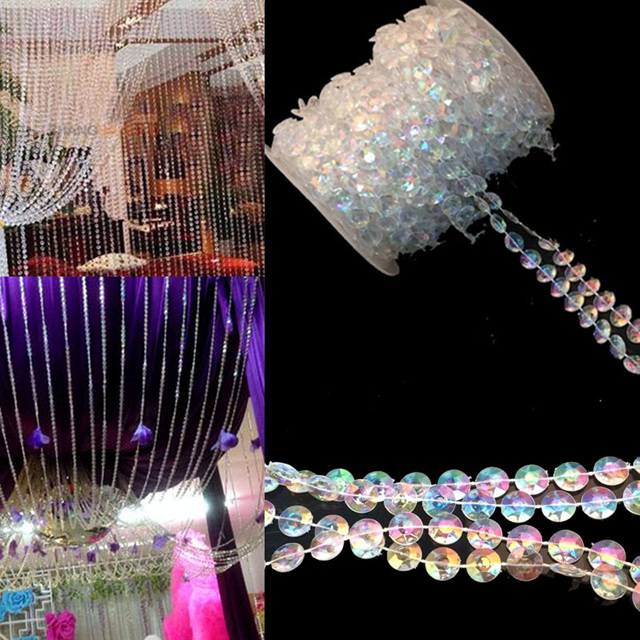99FT Iiridescent Acrylic Crystal Bead Garland Diamond Strand Wedding Decoration
