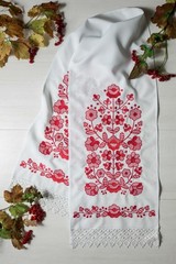 Ukrainian Wedding Rushnyk Set 4 Pcs Red Embroidered Ceremony Towels