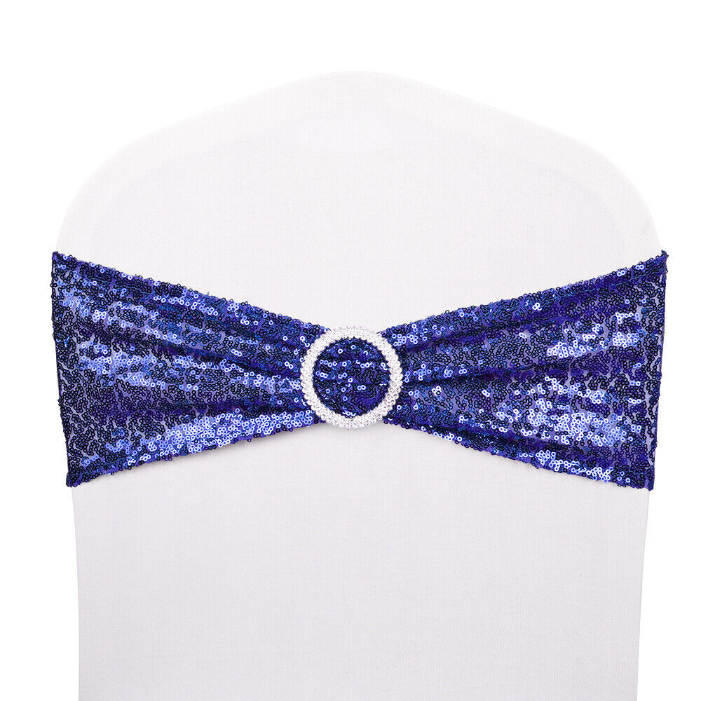 10-100Pcs Stretch Sequin Wedding Chair Bands with Buckle Slider Sashes Bow Decor