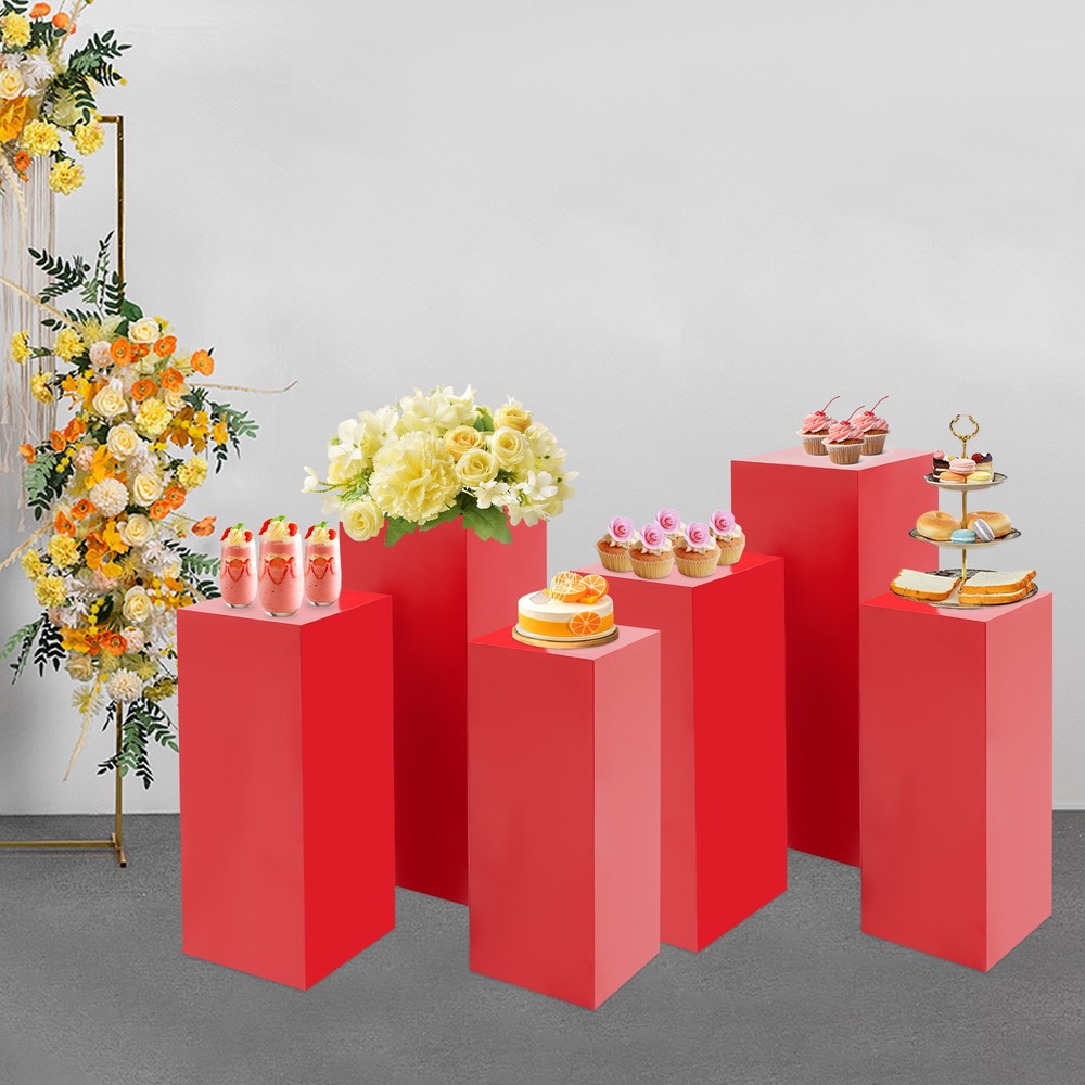 6* Red Display Pedestal Stands Cuboid Cake Flower Decor Display Holder Load 50kg