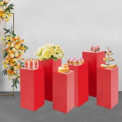 6* Red Display Pedestal Stands Cuboid Cake Flower Decor Display Holder Load 50kg