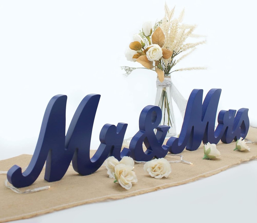 Navy Blue Mr & Mrs Sign Wedding Table Large Wooden Letters Wedding Decoration
