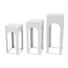 3 Piece White Iron Sheet Square Table Pillar Modern Floor Standing 65*29*29cm