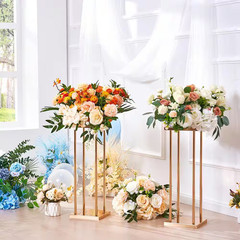 4 PCS Gold Metal Column Wedding Flower Stand 23.6 In./60 Cm High with Metal Lami