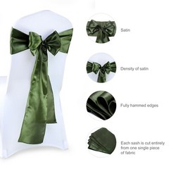 100 Olive Green Satin Chair Sashes Silky Sateen Chair Bows wedding party décor