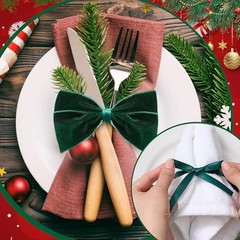 12 Pcs Christmas Napkin Rings Velvet Bow Napkin Rings Chic Velvet Green Bows