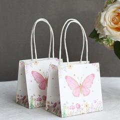 12 Pink White 4″ Glitter Butterfly Paper Gift Bags with Handles Party Events