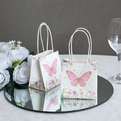 12 Pink White 4″ Glitter Butterfly Paper Gift Bags with Handles Party Events