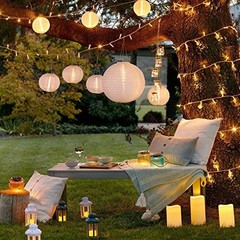 12pcs White Paper Lanterns with LED Lights Assorted Sizes Hanging Party Decor