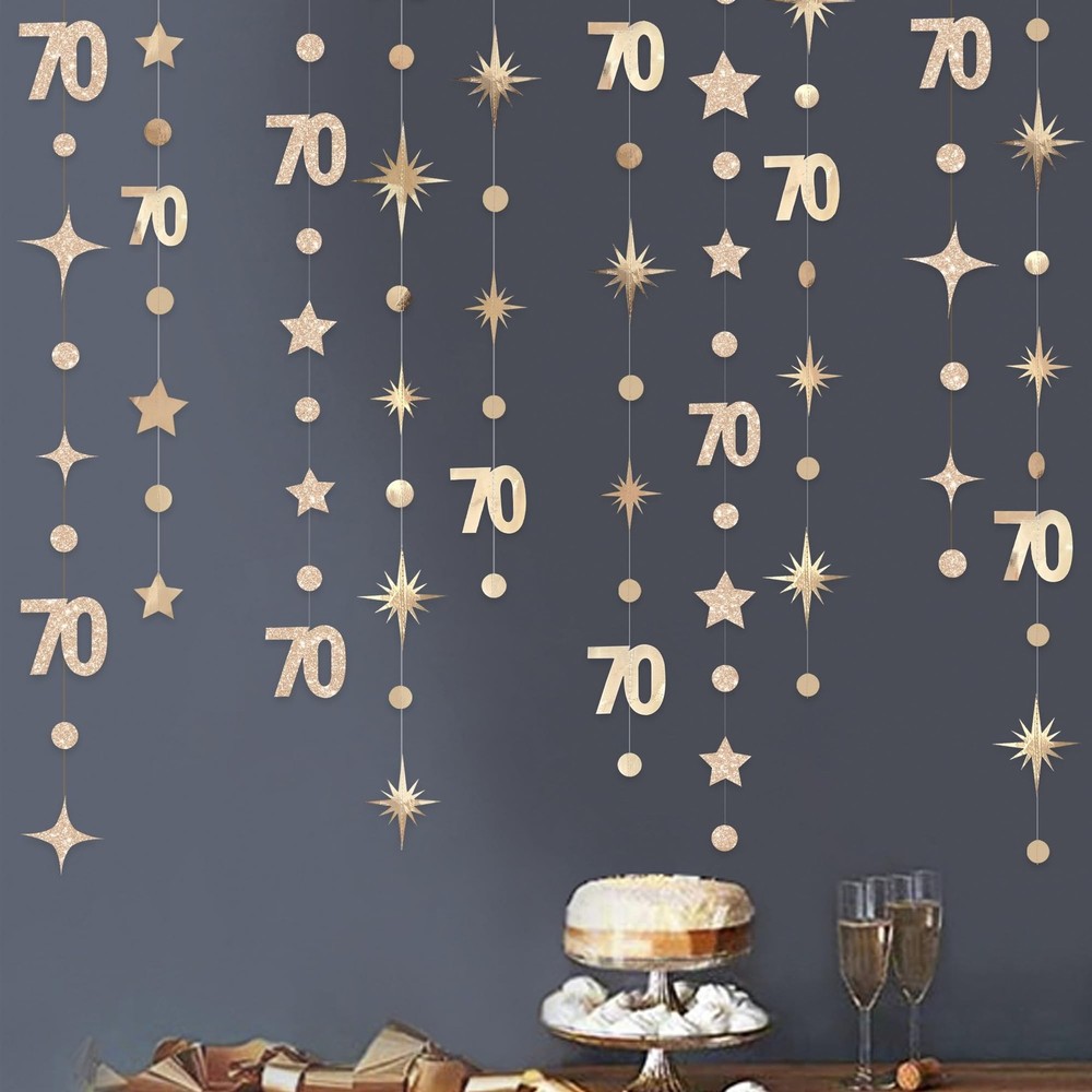 Champagne Gold 70th Birthday Decorations Number 70 Circle Dot Star Garland Me…