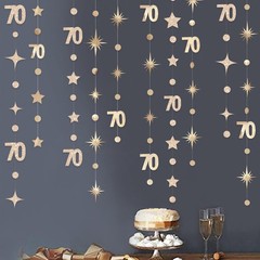 Champagne Gold 70th Birthday Decorations Number 70 Circle Dot Star Garland Me…