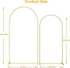Gold Metal Arch Backdrop Stand Set of 2 7.2FT 6FT Wedding Balloon Decor Frames