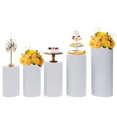 5-Piece White Iron Cylinder Cake Display Stands For Wedding Dessert