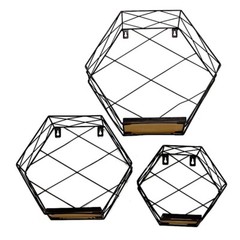 3 Hexagon Metal Wood GEOMETRIC FLOATING SHELVES Party Event Sale Supplies
