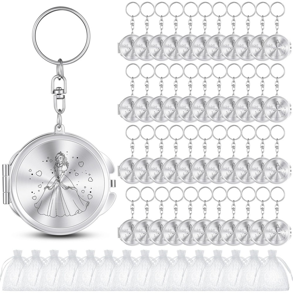 Nosiny 50 Sets Quinceanera Party Favor for Guests Silver Compact Mirror Keych…