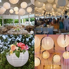 12pcs White Paper Lanterns with LED Lights Assorted Sizes Hanging Party Decor