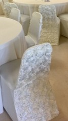 Ivory Satin Rosette SPANDEX Stretchable Banquet CHAIR COVER Wedding Baby Shower
