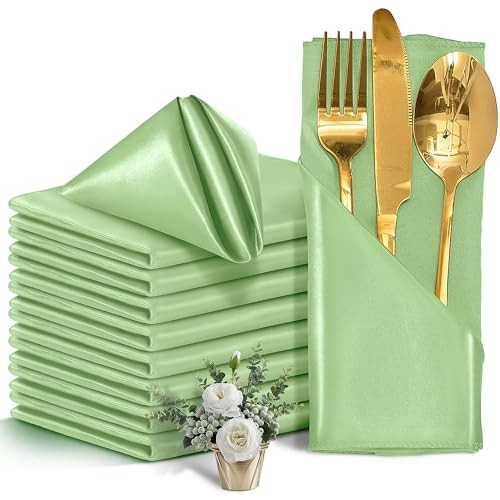 50 Pieces Satin Napkins, 17″ x 17″ Square 17″ x 17″ (Set of 50) Sage Green