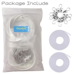 Gocelyn 2 Pack 3-Meter White Curtain Wire Kits with 10 Stainless Steel Curtai…