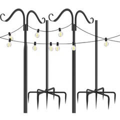 Shepherds Hooks 2 Pack Heavy Duty Two Sided Garden light Pole with 7 Base Prongs