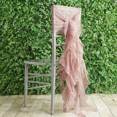 Dusty Rose Premium Curly Chiffon CHAIRS Covers Cap SASHES Bows Ties Wedding