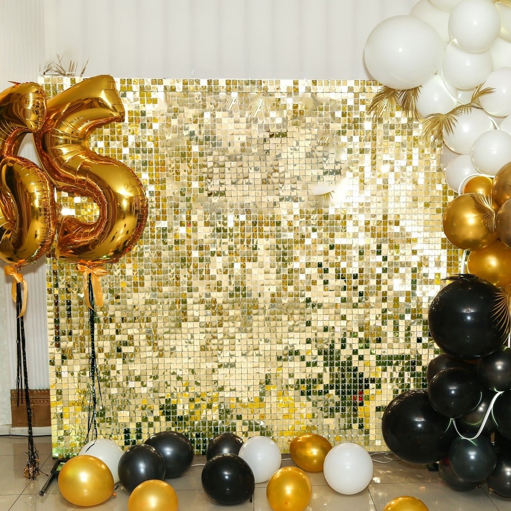 24 GOLD Square Sequin Shimmer Wall Photo Backdrop Panels Party Decorations