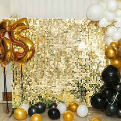 24 GOLD Square Sequin Shimmer Wall Photo Backdrop Panels Party Decorations