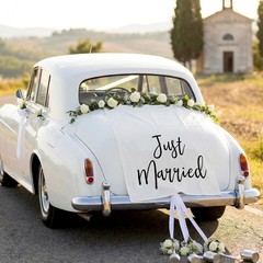 Just Married Wedding Car Banner Linen Sign Decorations 24×60 In Wedding Decor