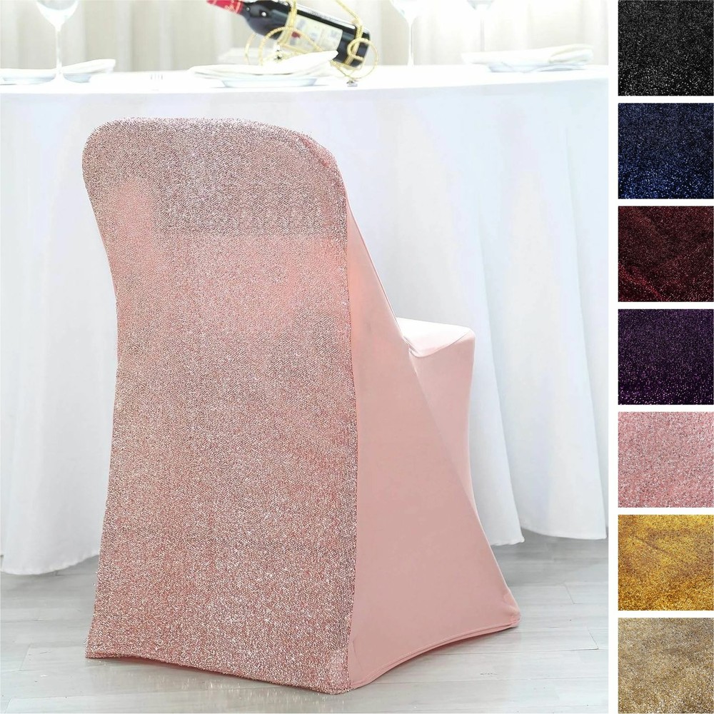 Spandex Stretchable Glittered Metallic Back Folding Chair Covers Slipcover Event