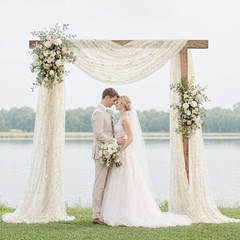 Beige Wedding Arch Draping Fabric 1 Panel 28″ x 20FT Glitter Sheer Backdrop