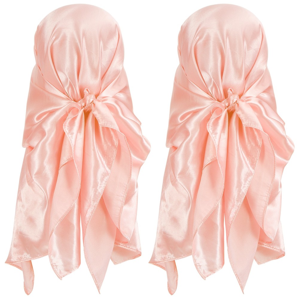 2Pcs 35 Inch Square Satin Head Scarf Silk Feeling Hair Scarf, Coral