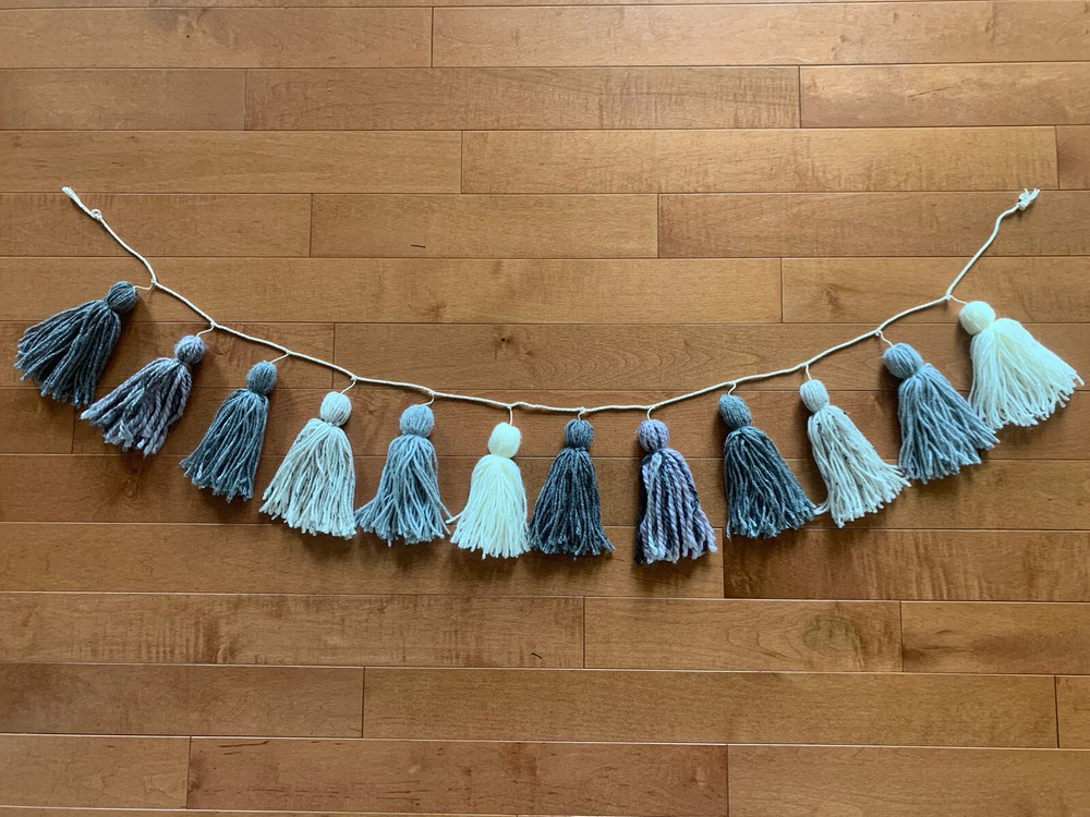Gray Tassel Garland Yarn Pom Banner Decorative Wall Hanging Decor College Dorm