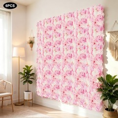 6 Pieces Reusable Design Silk And Pe Artificial Flower Wall Panel 16.54*16.54in