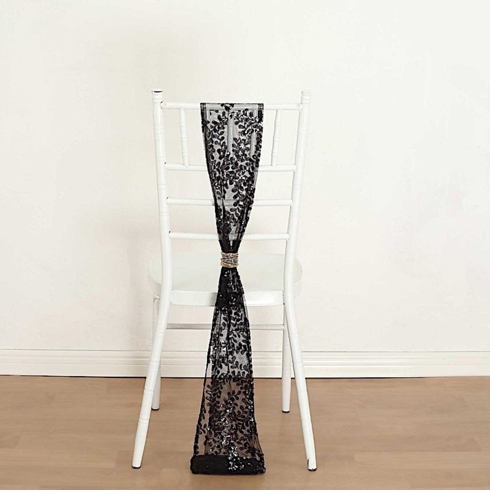 5 BLACK Embroidered Sequin CHAIR SASHES Party Events Decorations Supplies