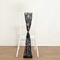 5 BLACK Embroidered Sequin CHAIR SASHES Party Events Decorations Supplies