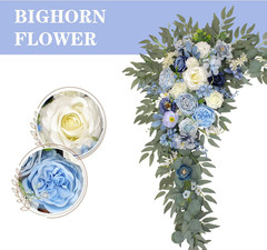 Blue Wedding Arch Flowers with Drapes – Set of 3 Decorative Arrangements