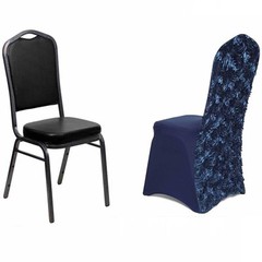 Navy Blue Satin Rosette SPANDEX Stretchable Banquet CHAIR COVER Wedding