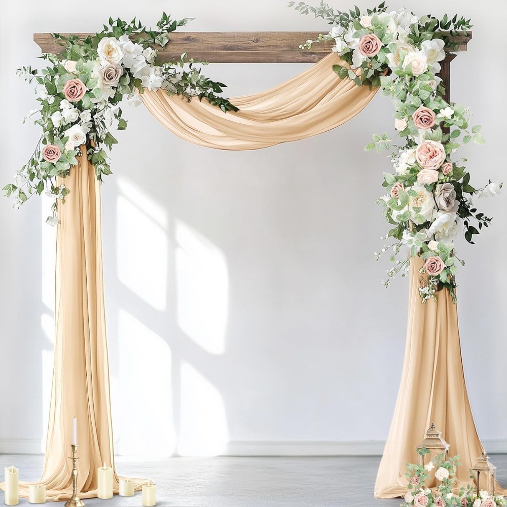 Wedding Arch Draping Fabric 1 Panel 29″ x 19Ft Champagne Sheer Chiffon Curtain