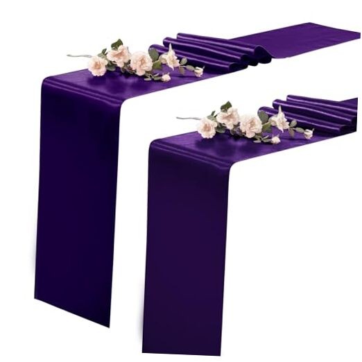 2 Pack Table Runners 12 x 108 Inch, Rectangular Smooth Satin Silk 2Pack Purple
